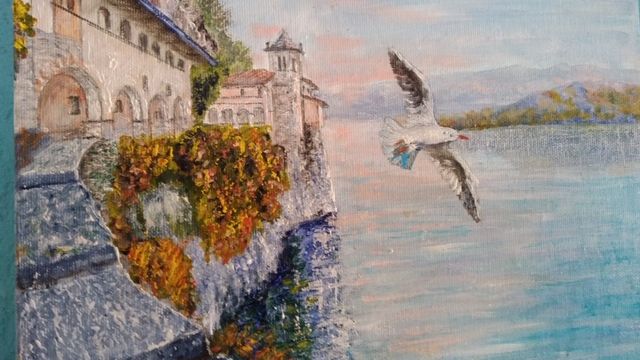 Gianni Cazzaro
“Il volo
da S. Caterina del Sasso”
olio su tela cm 30x30
Mostra Atelier Capricorno “Prendere il volo” anno 2019